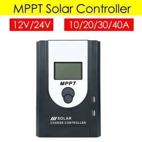 10/20/30/40A MPPT Solar Charge Controller Dual USB LCD Display 12V 24V Auto Solar Cell Panel Charger Regulator (Current: 30A)